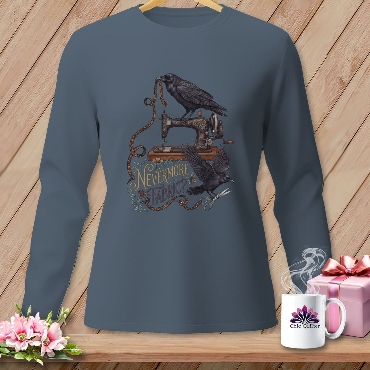 MyDesigns Physical Item S / Blue Jean Nevermore Fabric? ~ Long Sleeve Tee