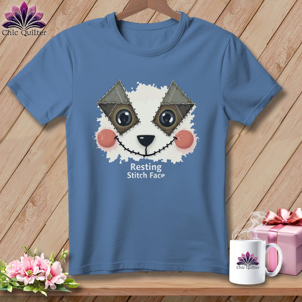 MyDesigns Physical Item S / Blue Jean Patchwork Cheek - Resting Stitch Face ~ Premium Tee