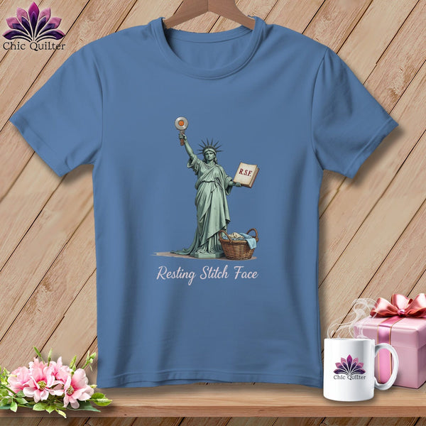 MyDesigns Physical Item S / Blue Jean Quilter of Liberty - Resting Stitch Face ~ Premium Tee