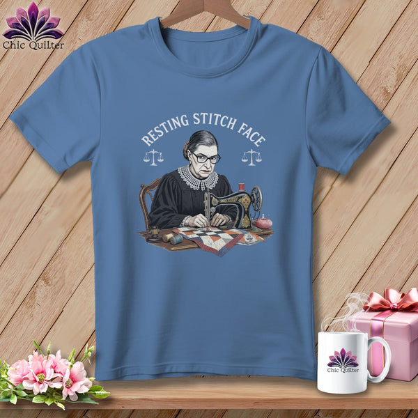 MyDesigns Physical Item S / Blue Jean Ruth Sewder Ginsburg - Resting Stitch Face ~ Premium Tee