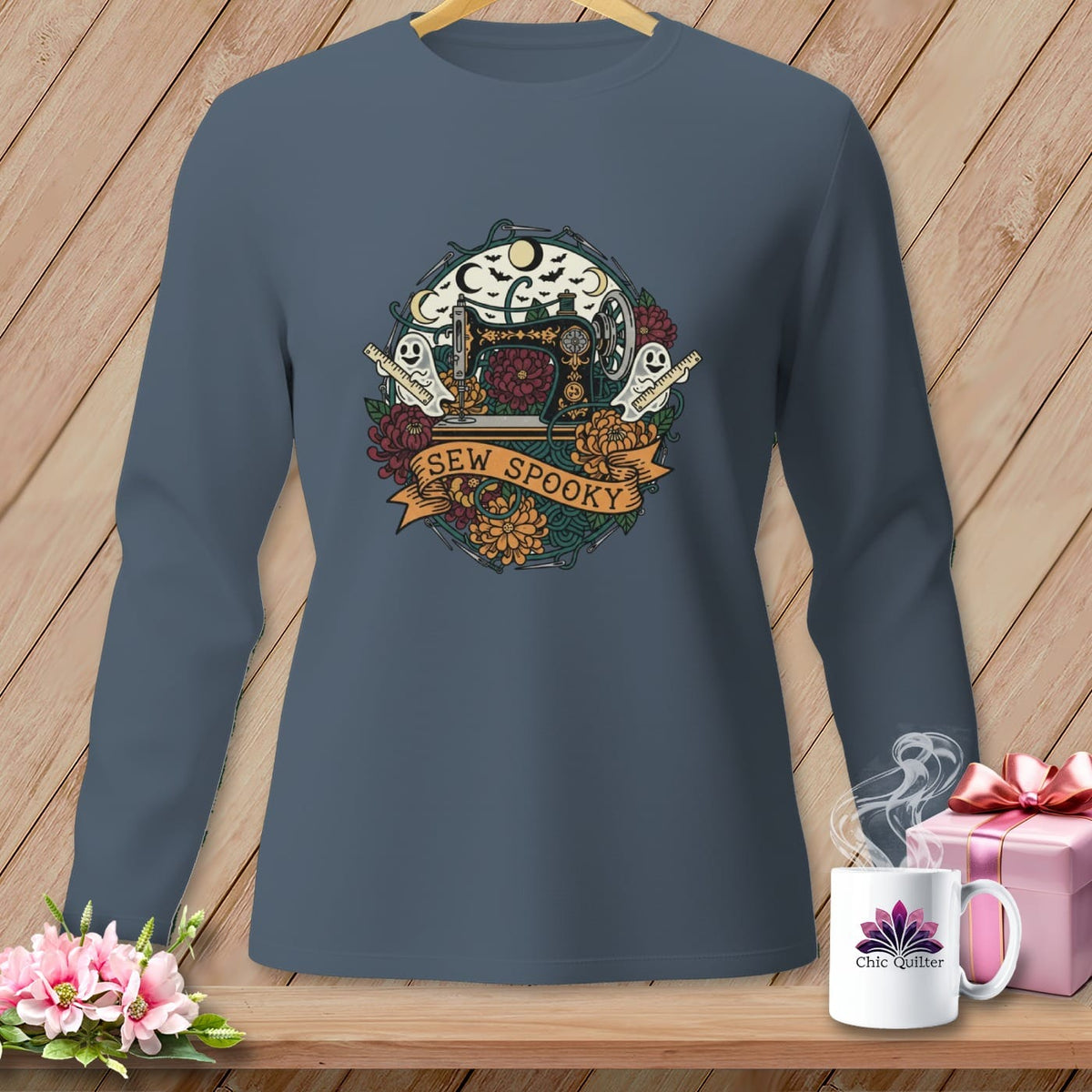 MyDesigns Physical Item S / Blue Jean Sew Spooky ~ Gold Machine ~ Long Sleeve Tee