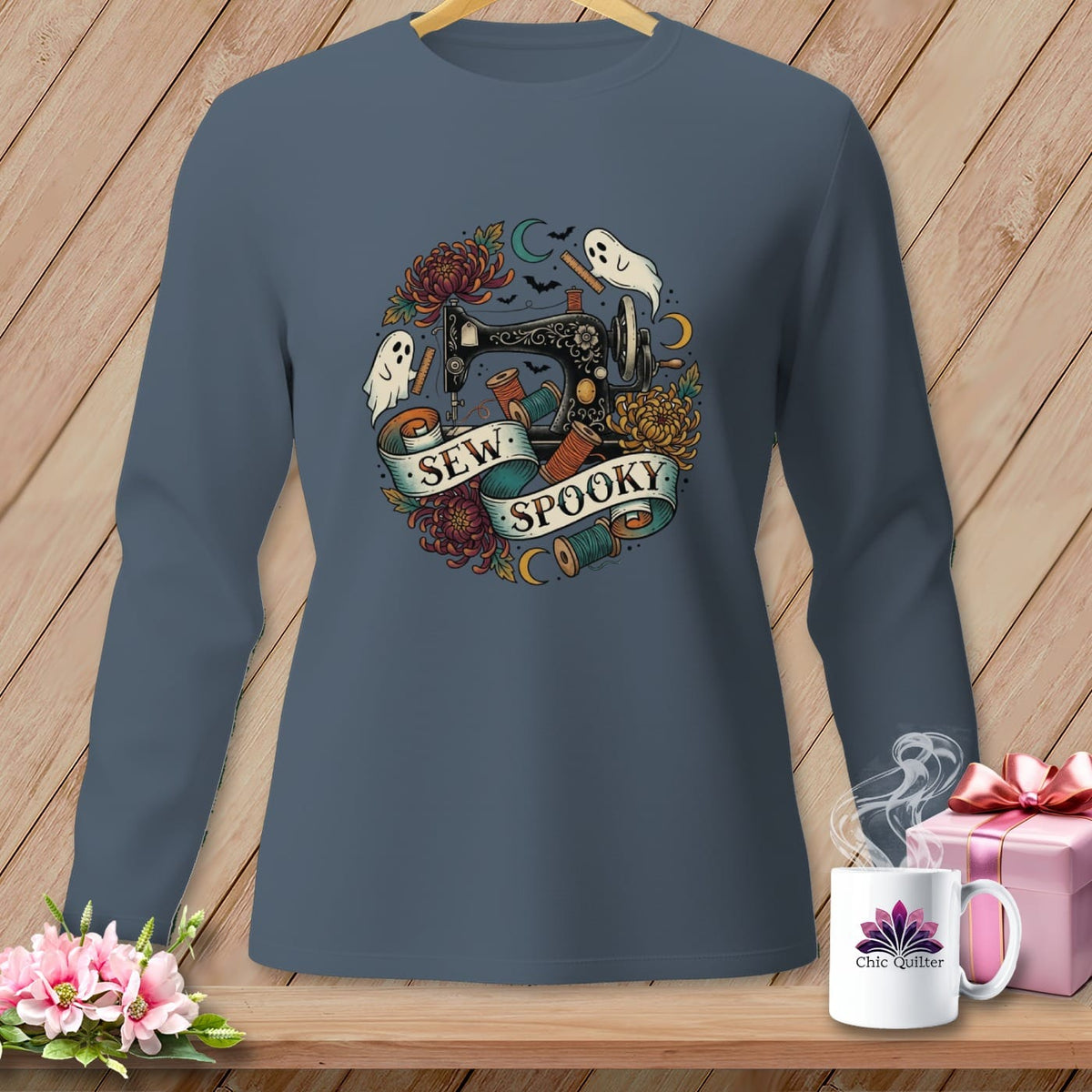MyDesigns Physical Item S / Blue Jean Sew Spooky ~ Hand-Crank ~ Long Sleeve Tee