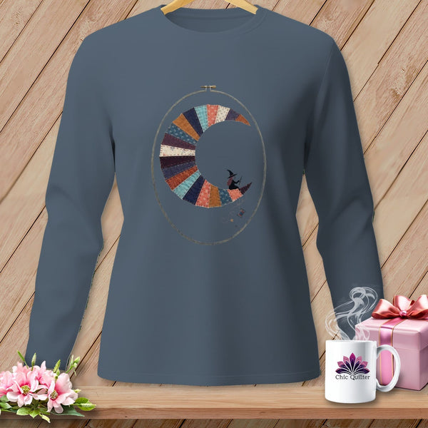 MyDesigns Physical Item S / Blue Jean Stitching the Moon ~ Long Sleeve Tee
