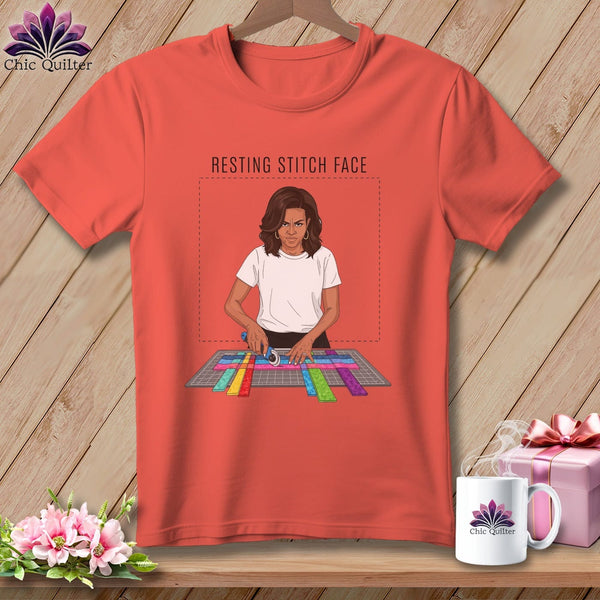 MyDesigns Physical Item S / Bright Salmon Mich Sew - Resting Stitch Face ~ Premium Tee