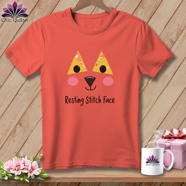 MyDesigns Physical Item S / Bright Salmon Patchwork Face - Resting Stitch Face ~ Premium Tee