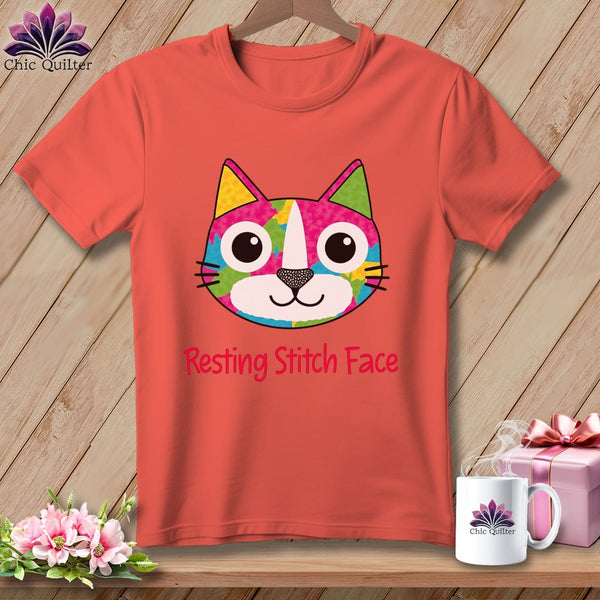 MyDesigns Physical Item S / Bright Salmon Patchwork Smile - Resting Stitch Face ~ Premium Tee