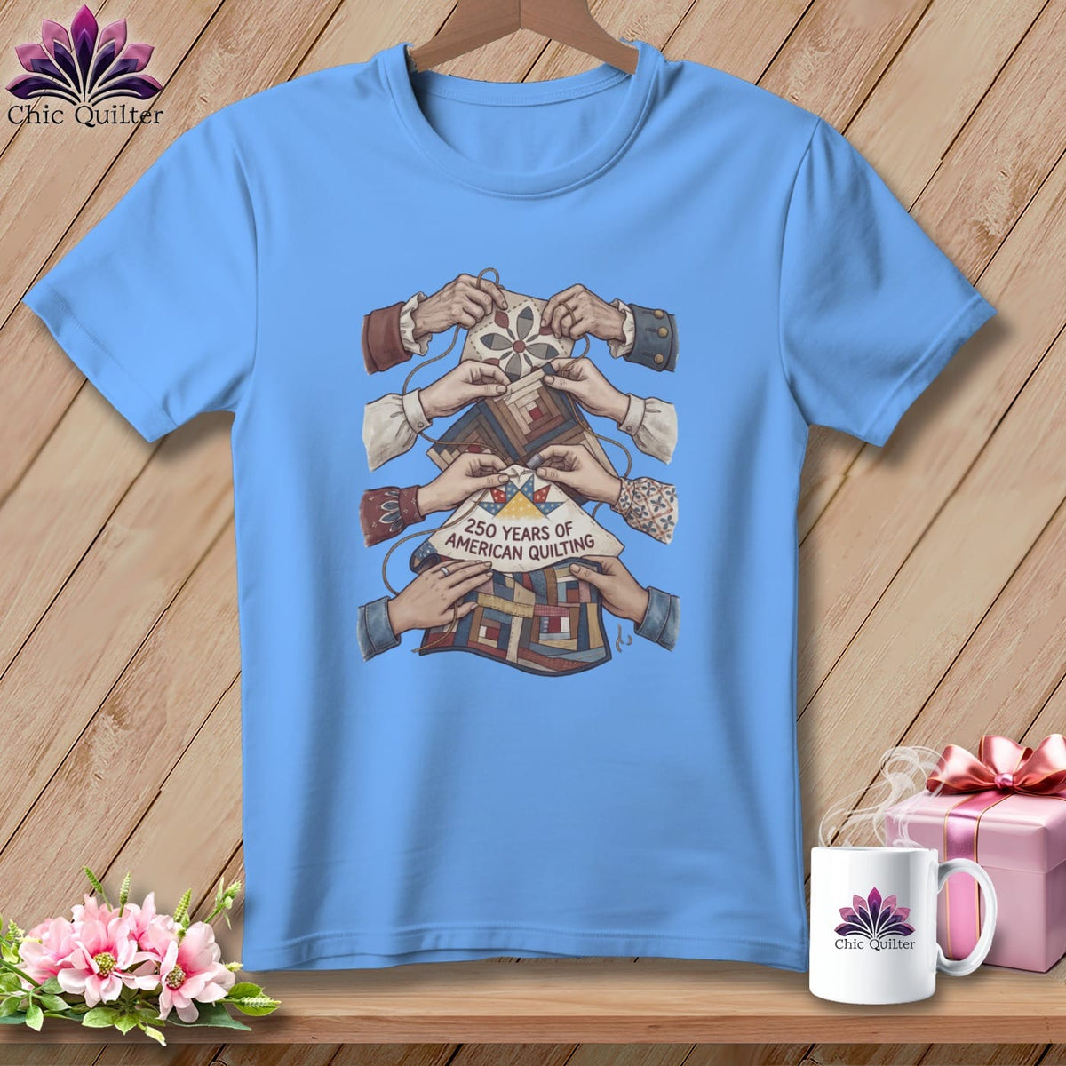 MyDesigns Physical Item S / Carolina Blue 250 Years of American Quilting ~ Passing the Story Forward ~ Relaxed Fit Tee