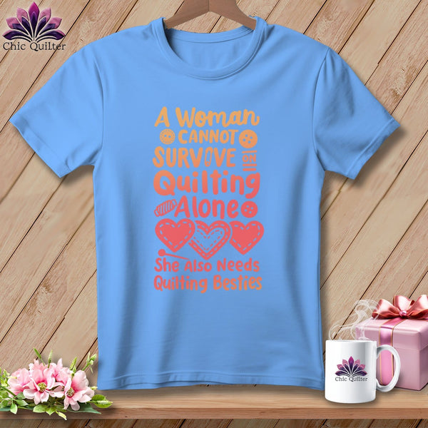 MyDesigns Physical Item S / Carolina Blue A Woman Cannot Survive Quilting Alone ~ Relaxed Fit Tee