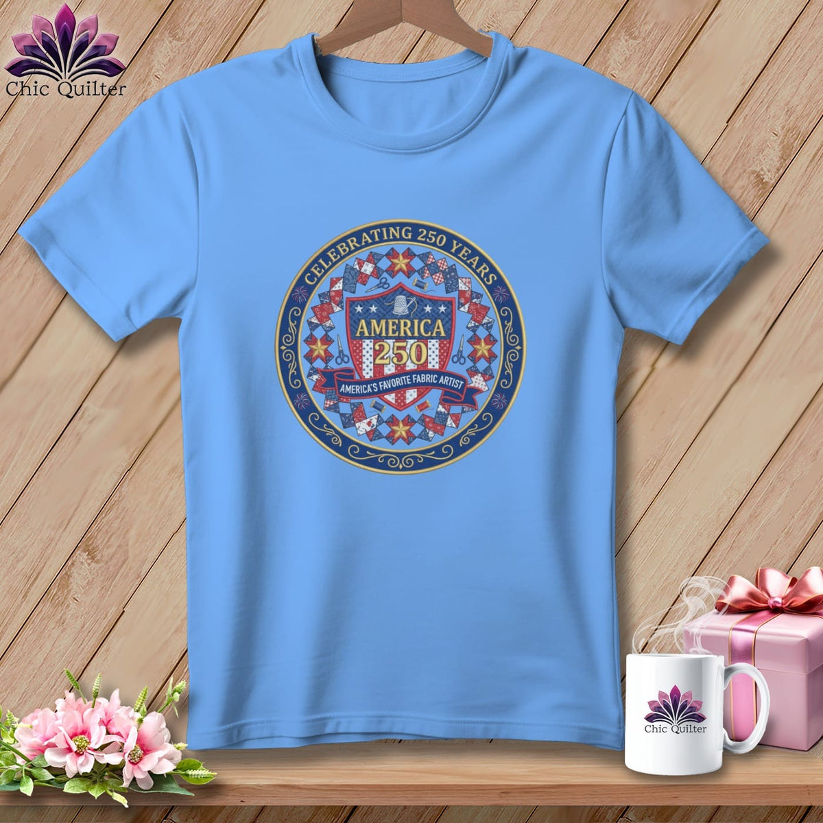 MyDesigns Physical Item S / Carolina Blue America's Favorite Fabric Artist ~ Celebrating 250 Years Quilter ~ Relaxed Fit Tee