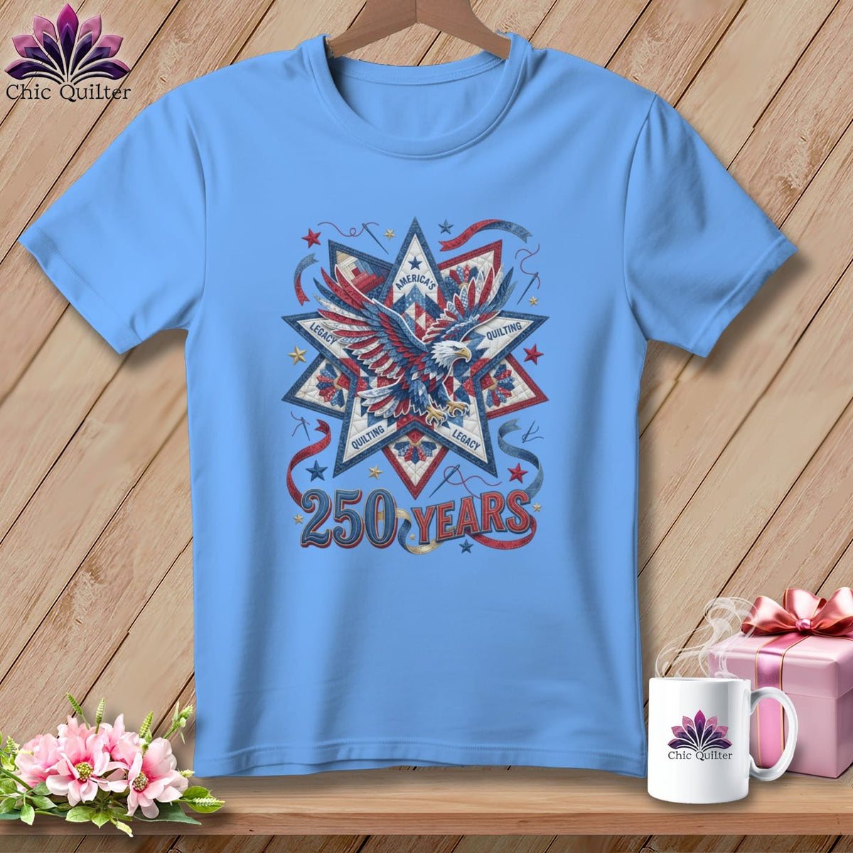 MyDesigns Physical Item S / Carolina Blue America's Quilting Legacy 250 Years Patriotic Quilter ~ Relaxed Fit Tee