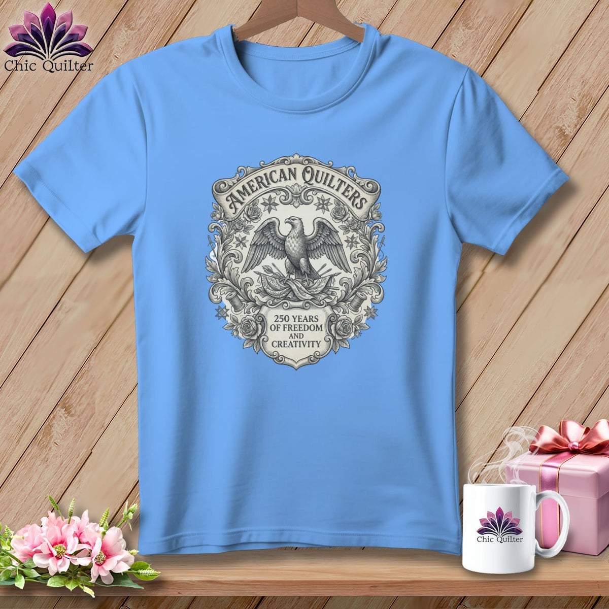 MyDesigns Physical Item S / Carolina Blue American Quilters 250 Years of Freedom and Creativity ~ Relaxed Fit Tee