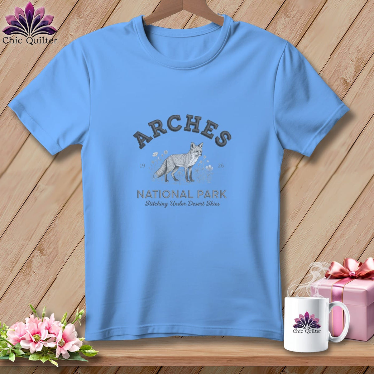 MyDesigns Physical Item S / Carolina Blue Arches National Park, Stitchin In Beauty ~ Relaxed Fit Tee