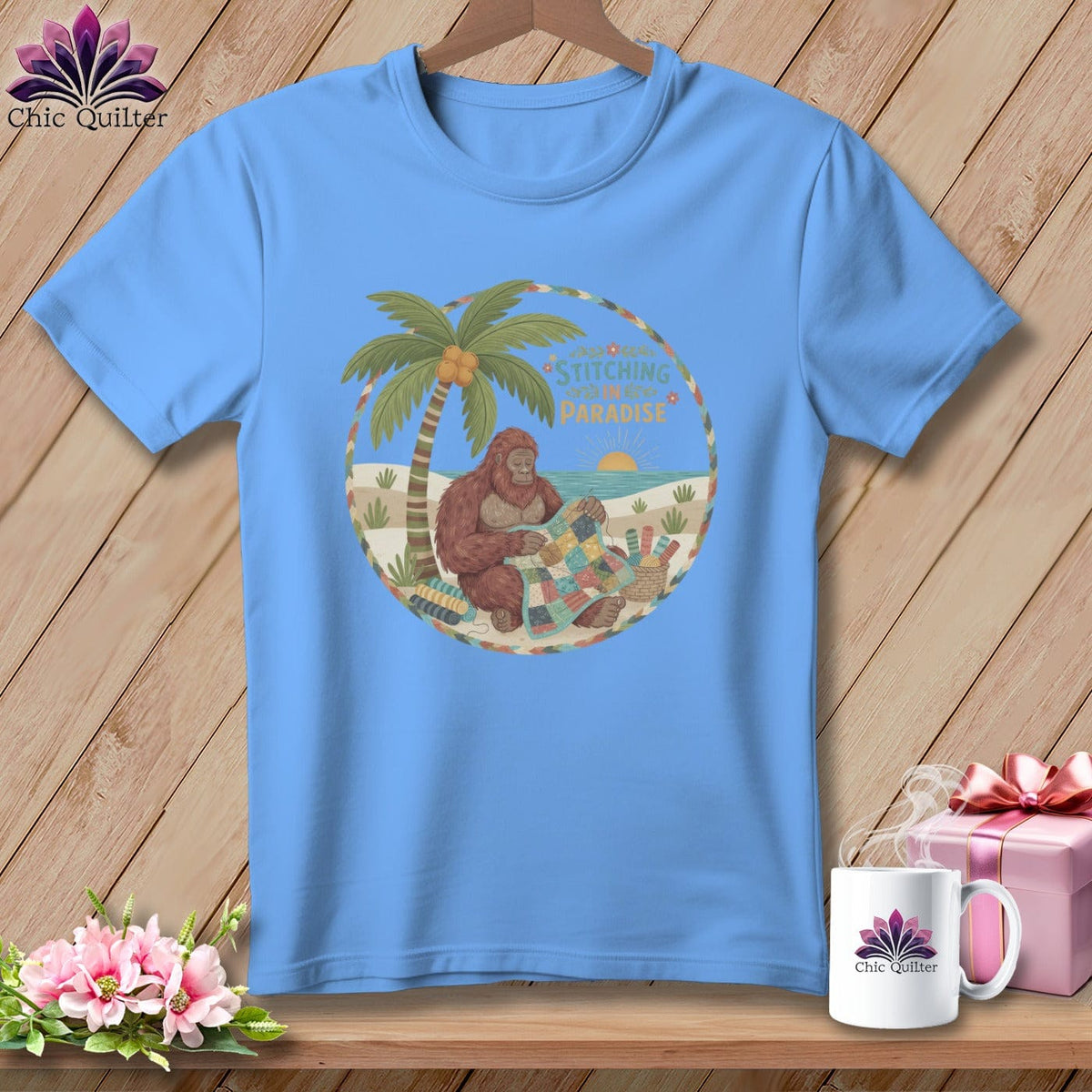 MyDesigns Physical Item S / Carolina Blue Big Foot Still Stitching in Paradise ~ Relaxed Fit Tee