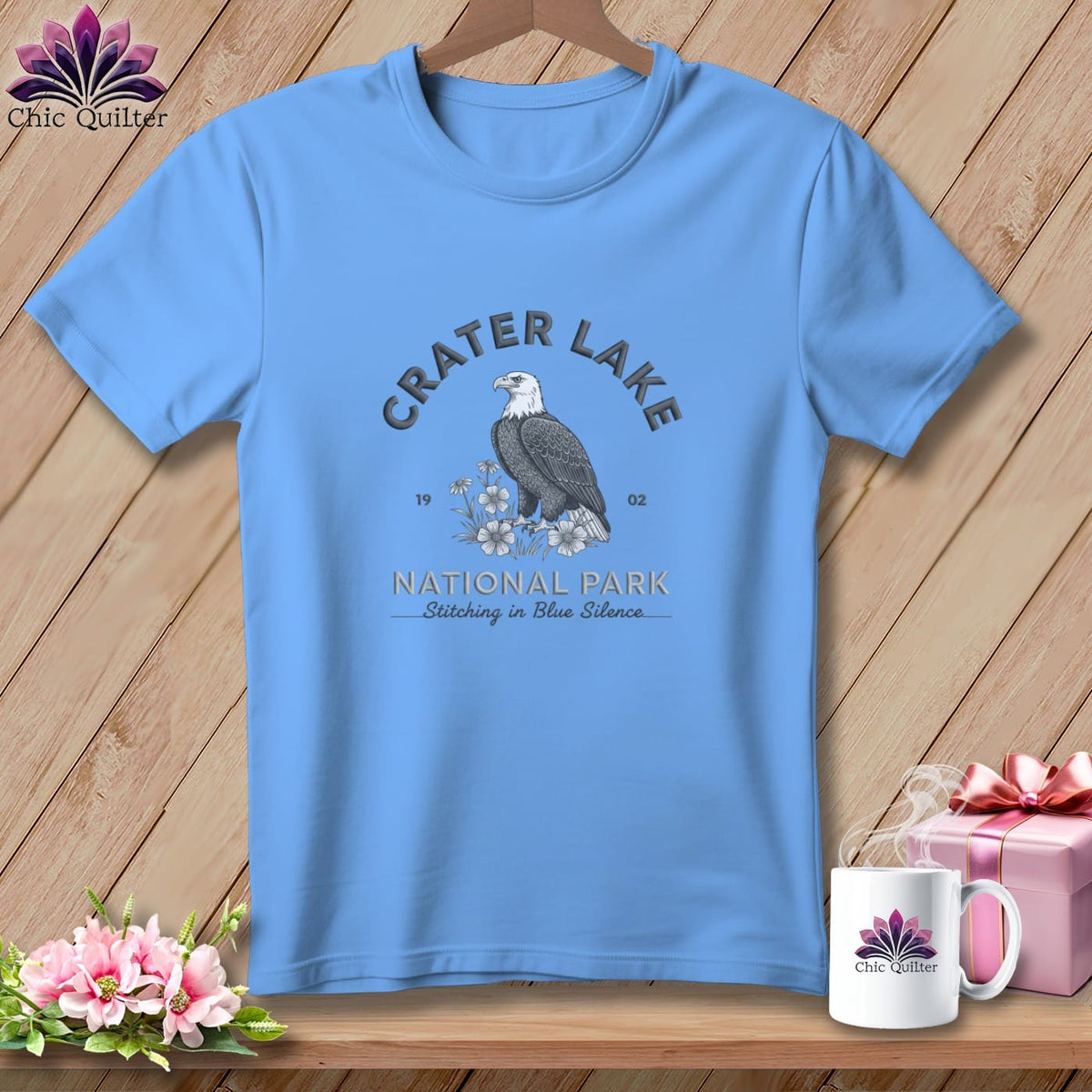 MyDesigns Physical Item S / Carolina Blue Crater Lake National Park, Stitchin In Beauty ~ Relaxed Fit Tee