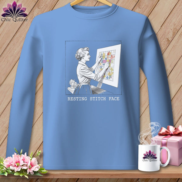 MyDesigns Physical Item S / Carolina Blue El-Seam--Nor Roosevelt - Resting Stitch Face ~ Long Sleeve Tee
