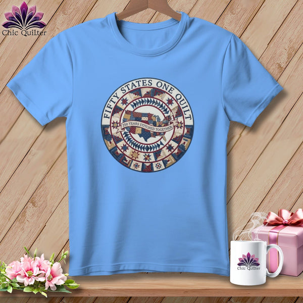 MyDesigns Physical Item S / Carolina Blue Fifty States One Quilt ~ 250 Years Stitched Together Quilter ~ Relaxed Fit Tee