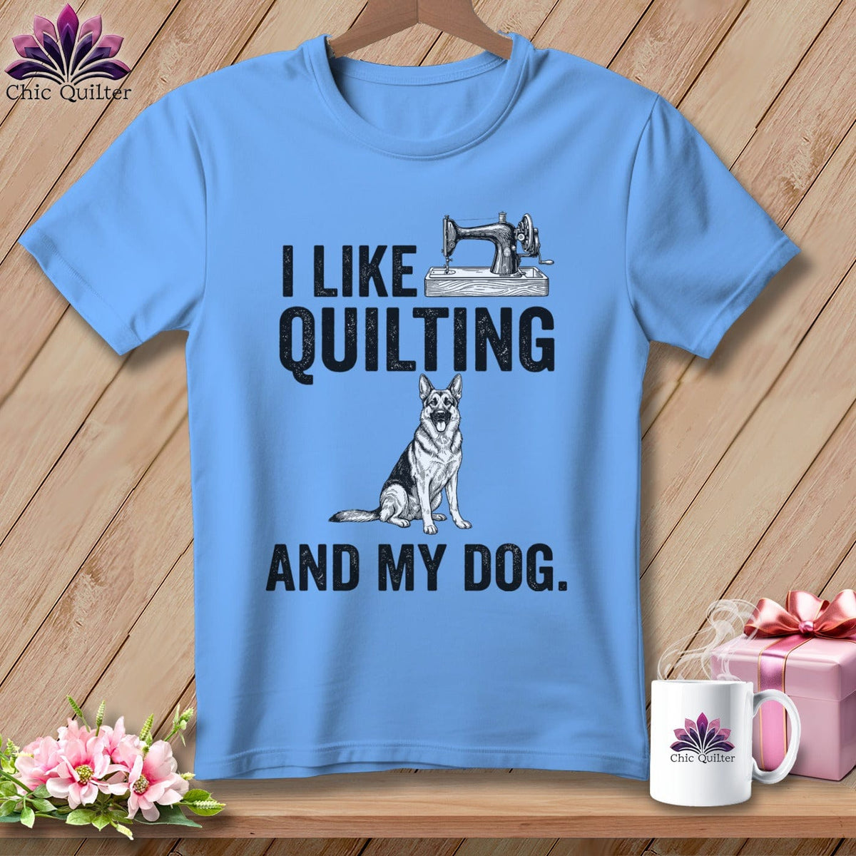 MyDesigns Physical Item S / Carolina Blue I Like Quilting and My German Shepard ~ Relaxed Fit Tee