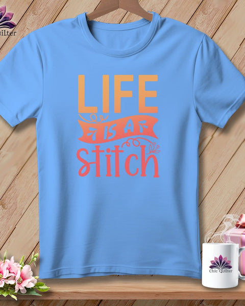 MyDesigns Physical Item S / Carolina Blue Life is a stitch ~ Relaxed Fit Tee