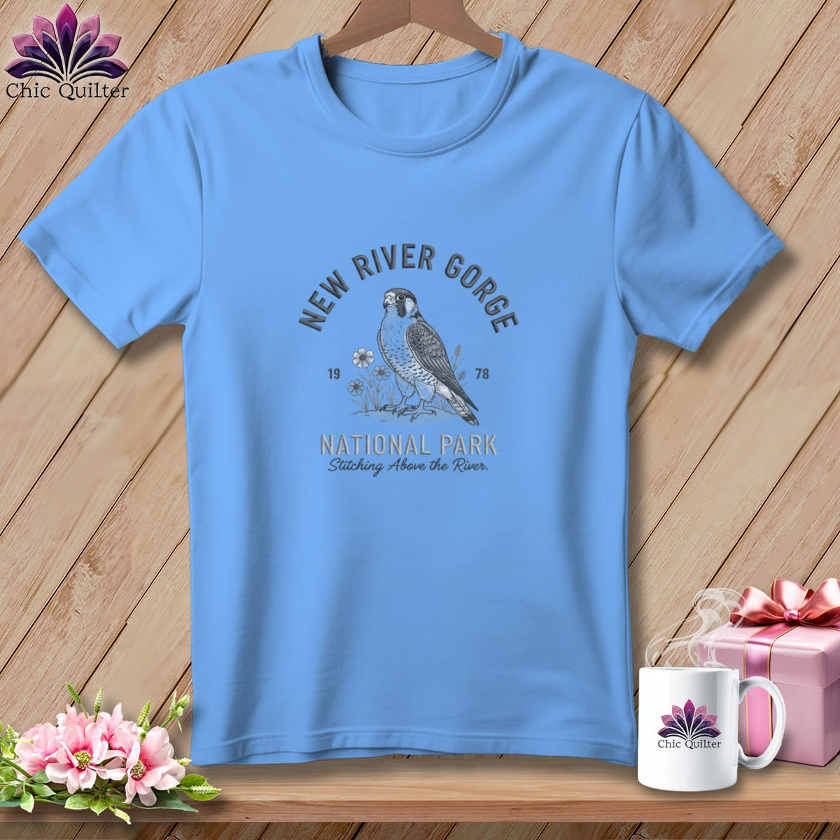 MyDesigns Physical Item S / Carolina Blue New River Gorge National Park, Stitchin In Beauty ~ Relaxed Fit Tee