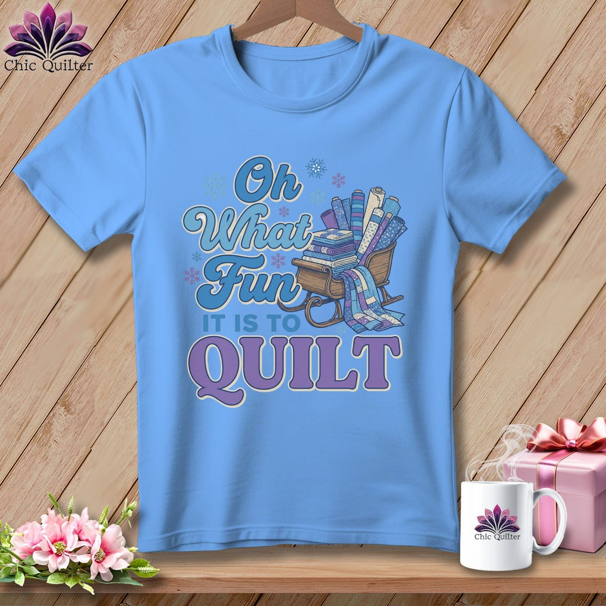 MyDesigns Physical Item S / Carolina Blue Oh What Fun It Is to Quilt ~ Relaxed Fit Tee
