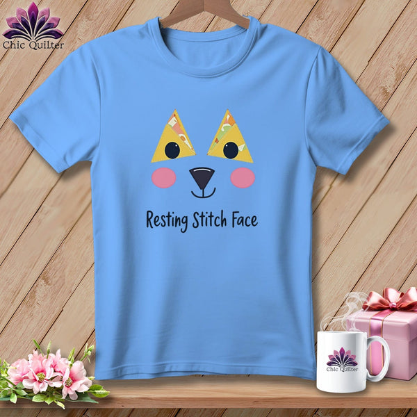 MyDesigns Physical Item S / Carolina Blue Patchwork Face - Resting Stitch Face ~ Relaxed Fit Tee
