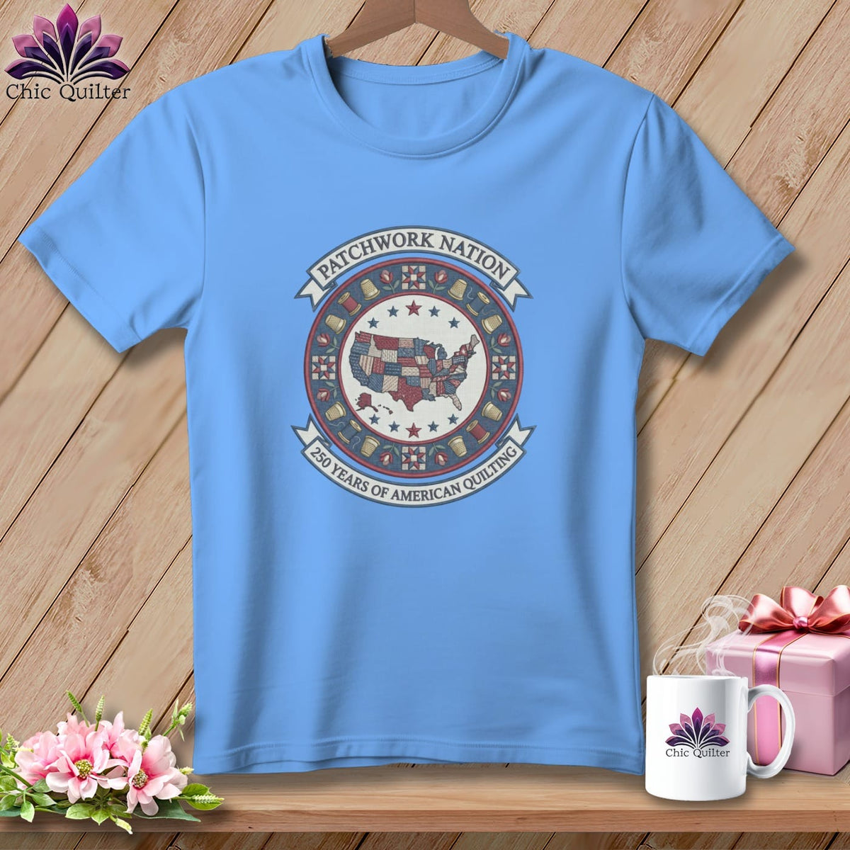 MyDesigns Physical Item S / Carolina Blue Patchwork Nation 250 Years of American Quilting ~ Relaxed Fit Tee