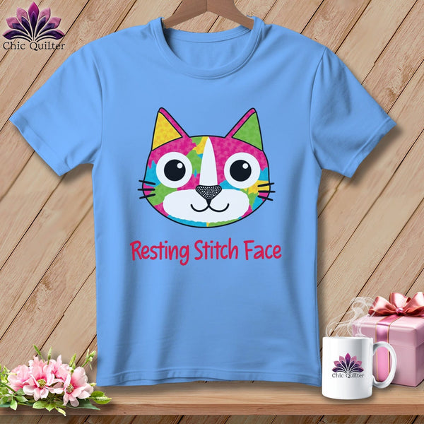 MyDesigns Physical Item S / Carolina Blue Patchwork Smile - Resting Stitch Face ~ Relaxed Fit Tee