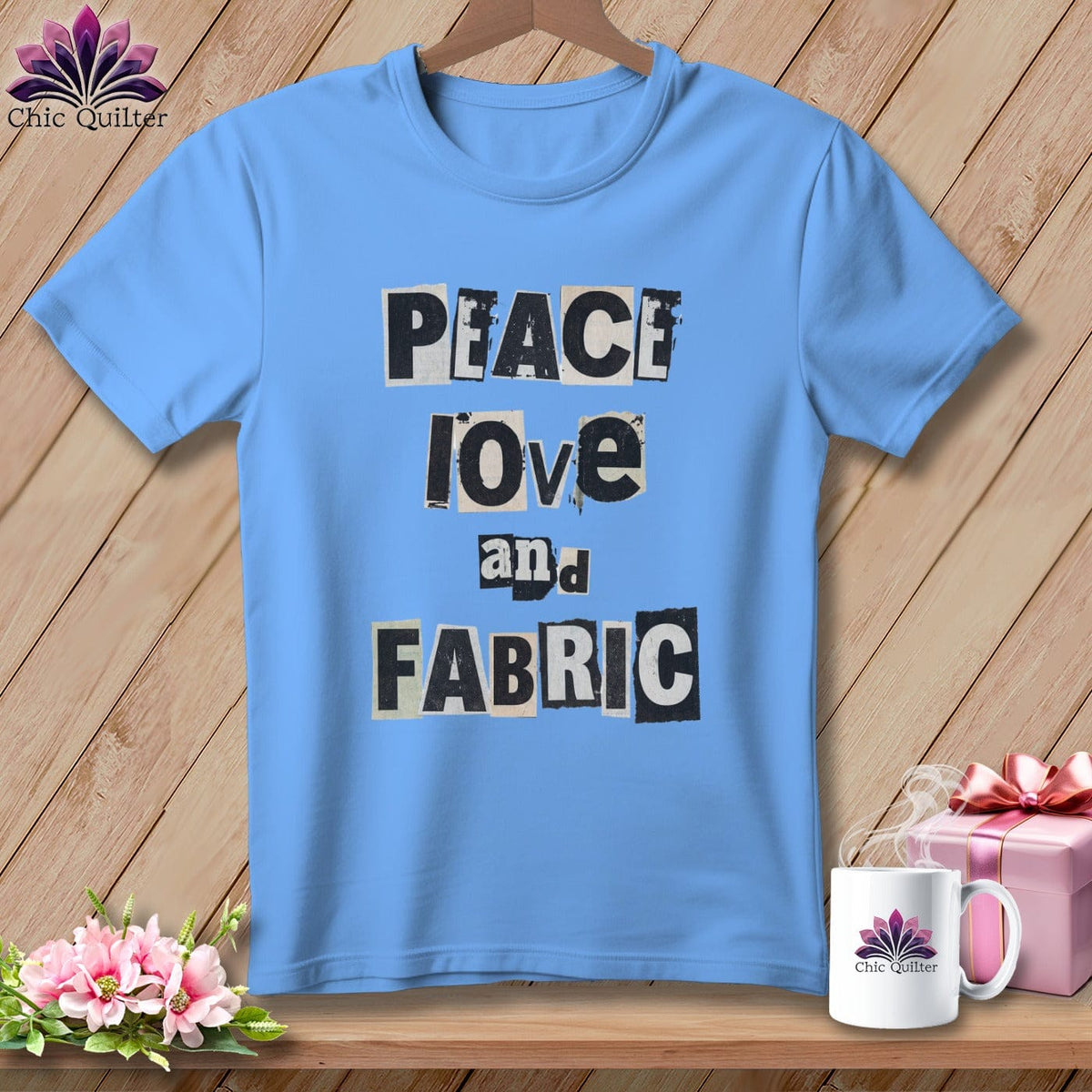 MyDesigns Physical Item S / Carolina Blue Peace Love and Fabric ~ Relaxed Fit Tee