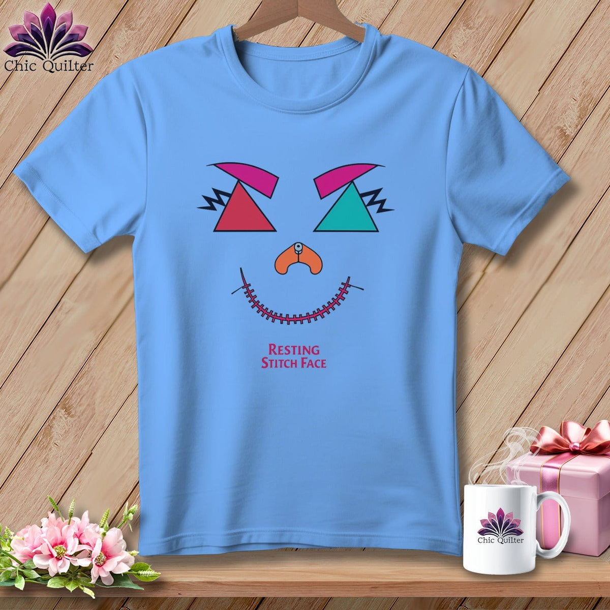 MyDesigns Physical Item S / Carolina Blue Psychedelic Face - Resting Stitch Face ~ Relaxed Fit Tee