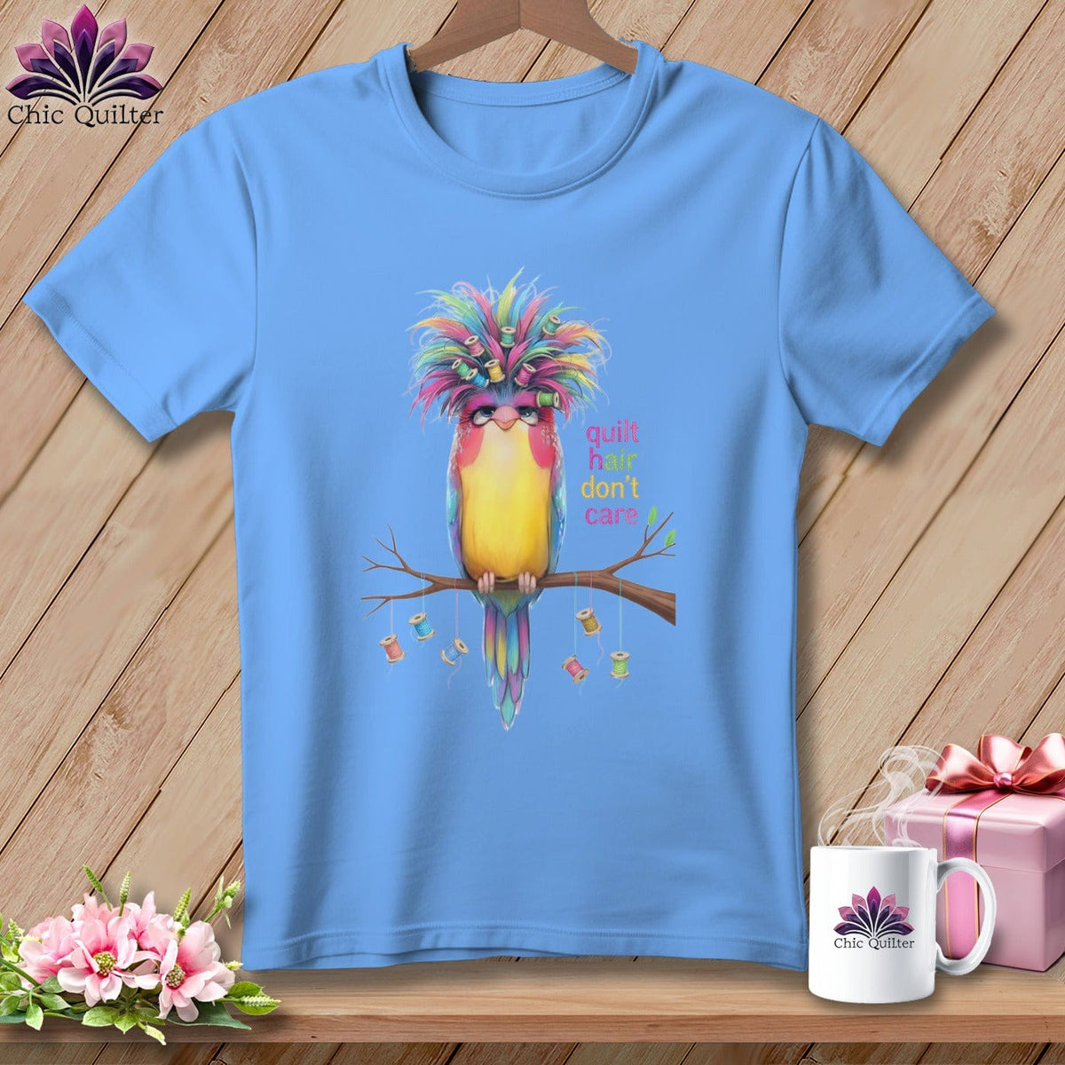 MyDesigns Physical Item S / Carolina Blue Quilt Hair Don’t Care ~ Curlene Spoolworth ~ Relaxed Fit Tee