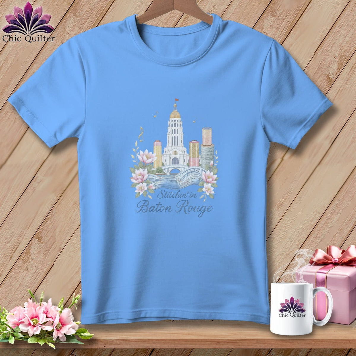 MyDesigns Physical Item S / Carolina Blue Stitchin' in Baton Rouge ~ Relaxed Fit Tee