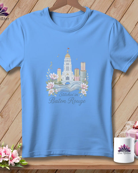 MyDesigns Physical Item S / Carolina Blue Stitchin' in Baton Rouge ~ Relaxed Fit Tee