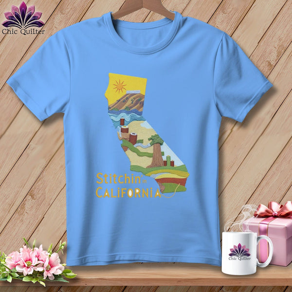 MyDesigns Physical Item S / Carolina Blue Stitchin' in California ~ Relaxed Fit Tee