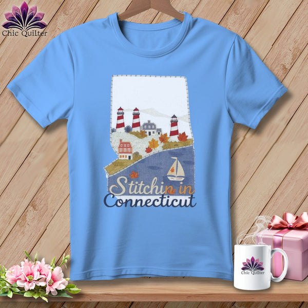 MyDesigns Physical Item S / Carolina Blue Stitchin' in Connecticut ~ Relaxed Fit Tee