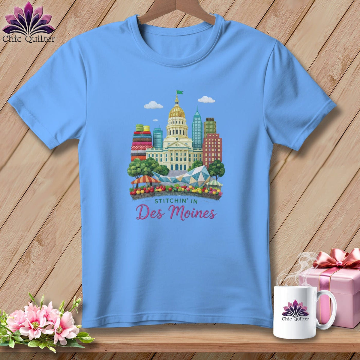 MyDesigns Physical Item S / Carolina Blue Stitchin' in Des Moines ~ Relaxed Fit Tee