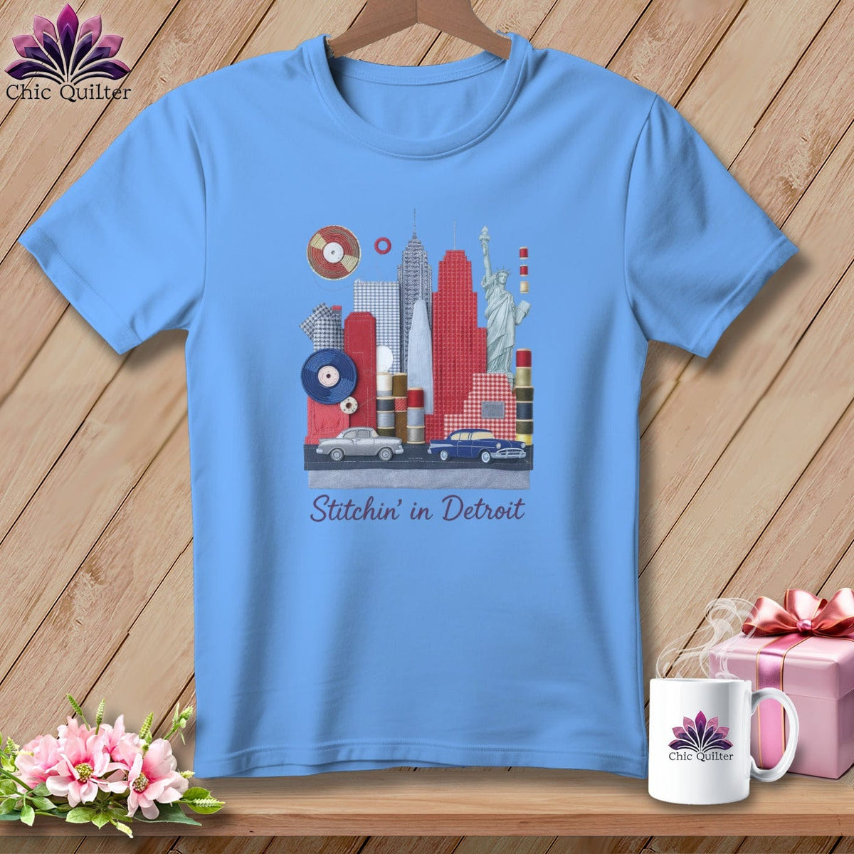 MyDesigns Physical Item S / Carolina Blue Stitchin' in Detroit ~ Relaxed Fit Tee