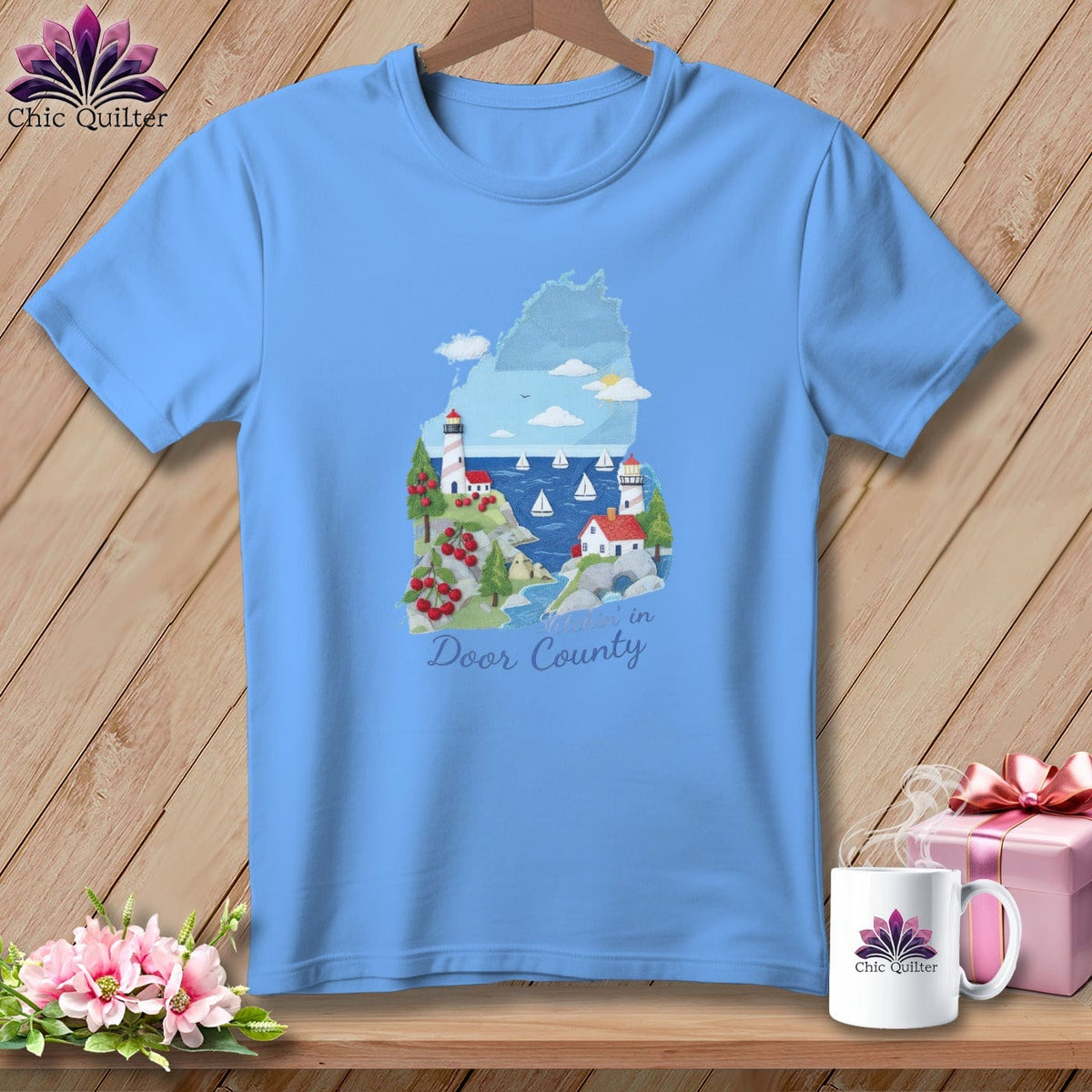 MyDesigns Physical Item S / Carolina Blue Stitchin' in Door County ~ Relaxed Fit Tee