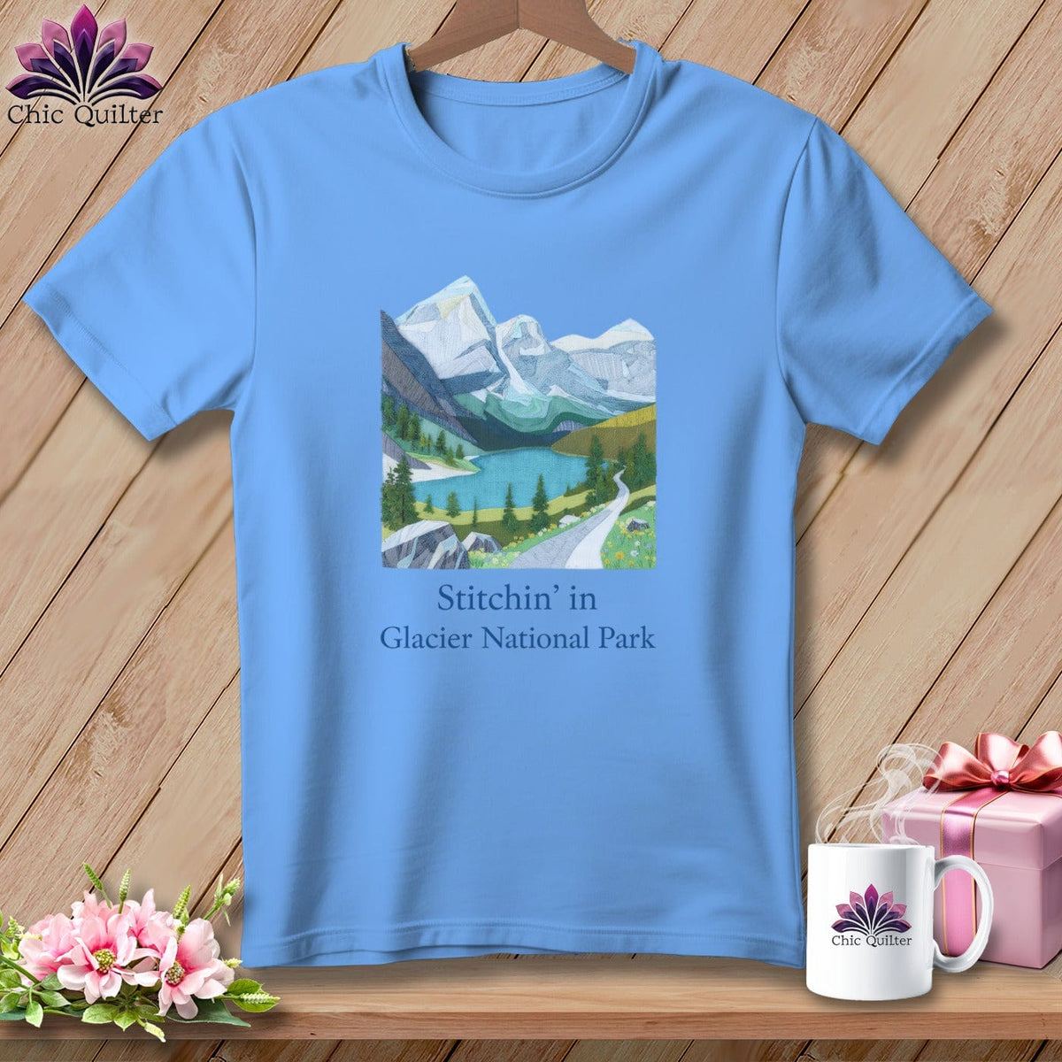 MyDesigns Physical Item S / Carolina Blue Stitchin' in Glacier National Park ~ Relaxed Fit Tee