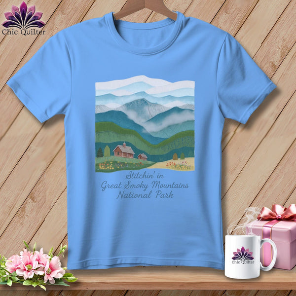 MyDesigns Physical Item S / Carolina Blue Stitchin' in Great Smoky Mountains National Park ~ Relaxed Fit Tee