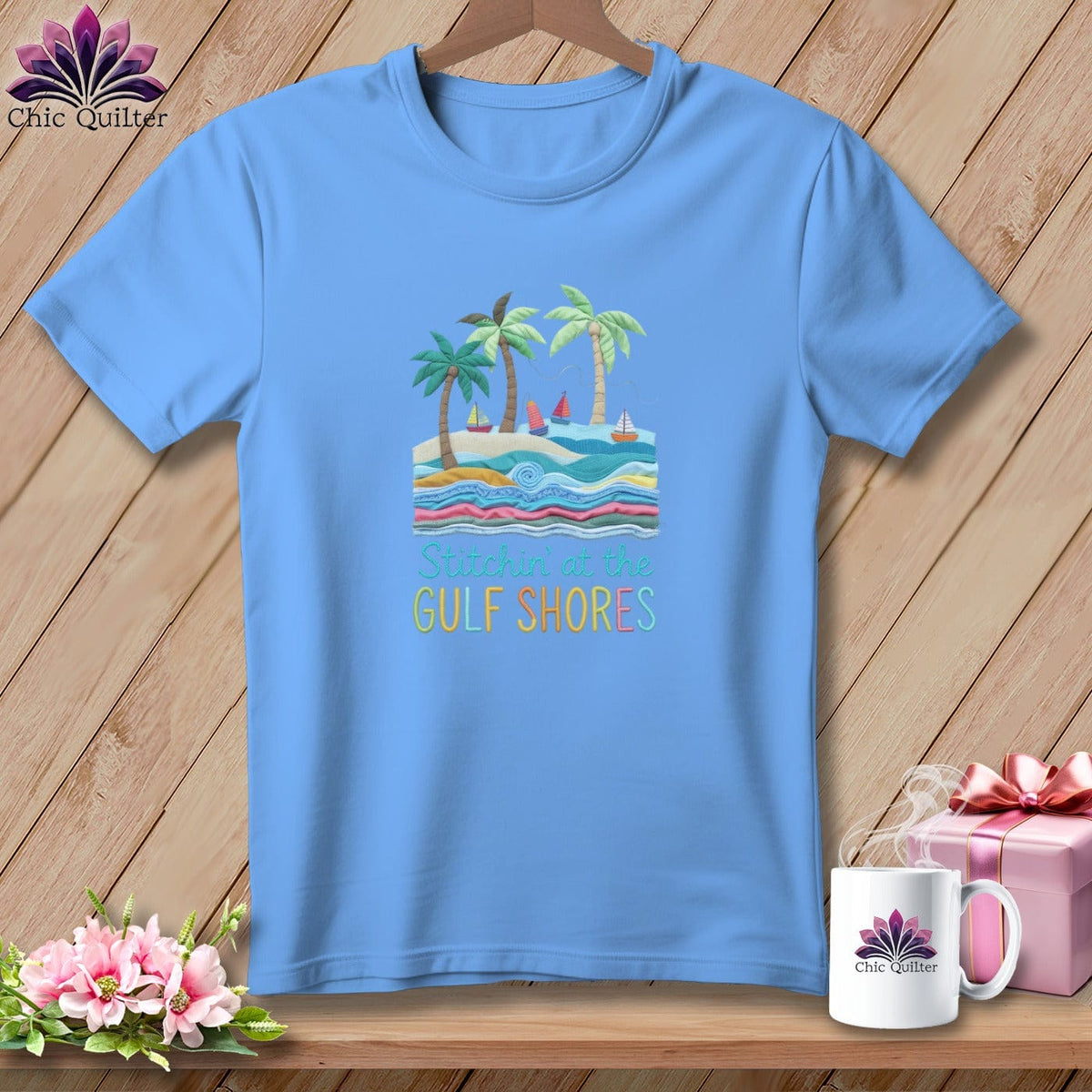 MyDesigns Physical Item S / Carolina Blue Stitchin' in Gulf Shores ~ Relaxed Fit Tee