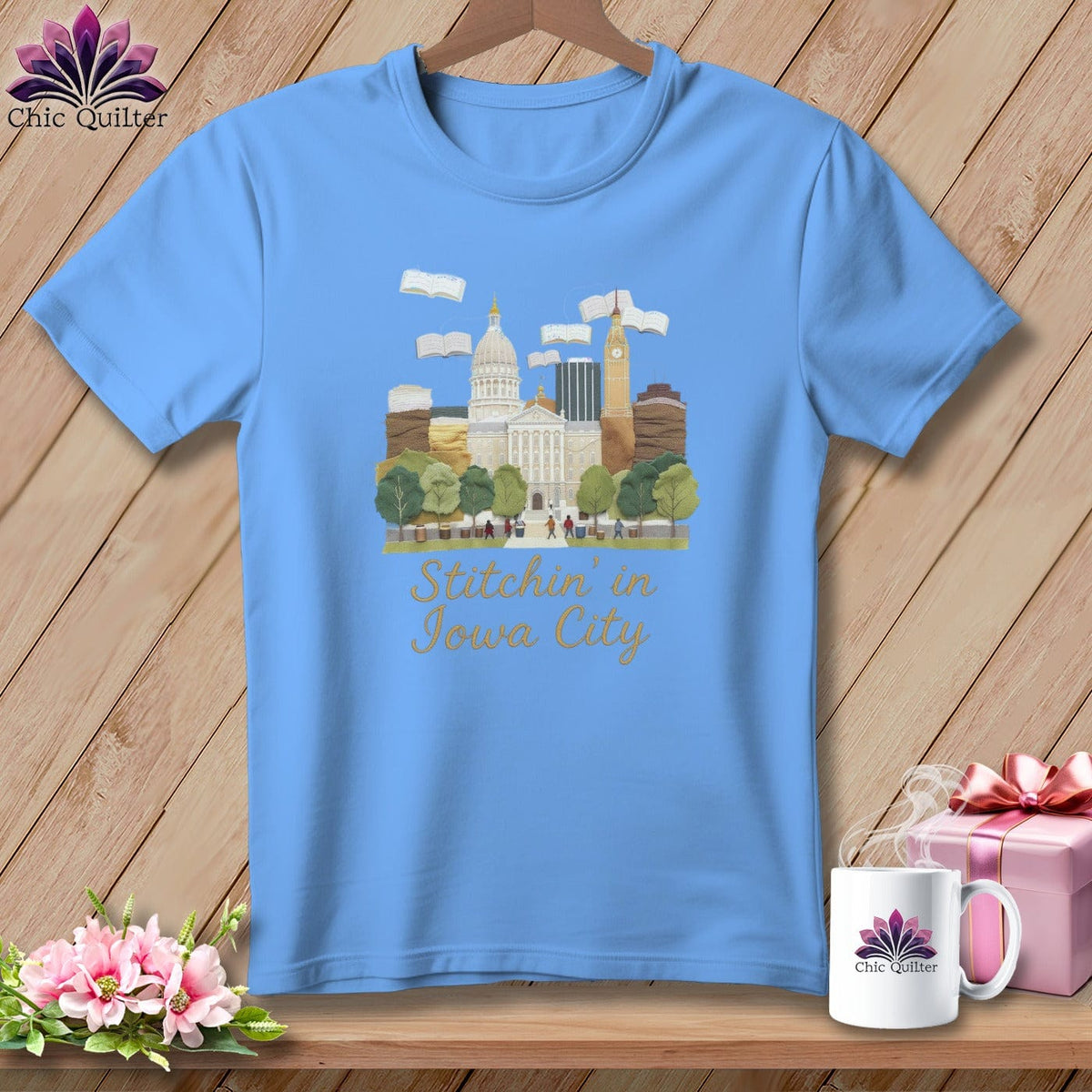 MyDesigns Physical Item S / Carolina Blue Stitchin' in Iowa City ~ Relaxed Fit Tee