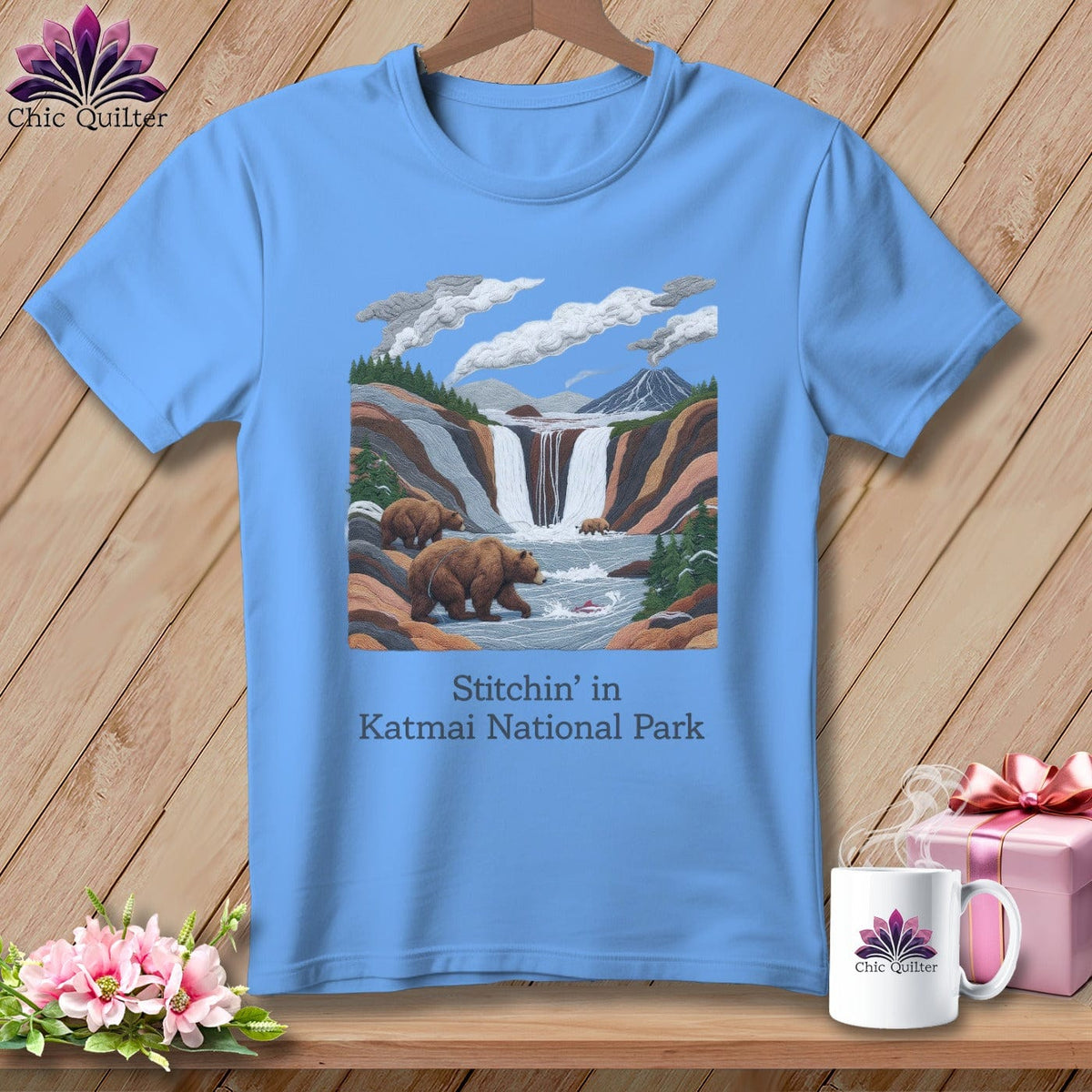 MyDesigns Physical Item S / Carolina Blue Stitchin' in Katmai National Park and Preserve ~ Relaxed Fit Tee