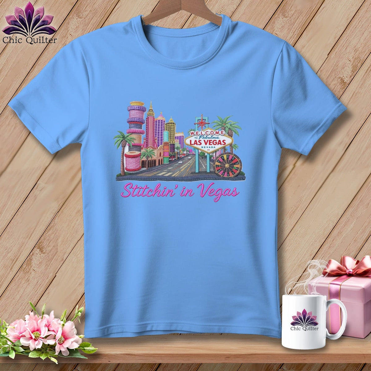 MyDesigns Physical Item S / Carolina Blue Stitchin' in Las Vegas ~ Relaxed Fit Tee