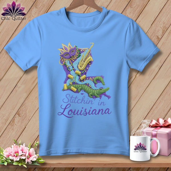 MyDesigns Physical Item S / Carolina Blue Stitchin' in Louisiana ~ Relaxed Fit Tee