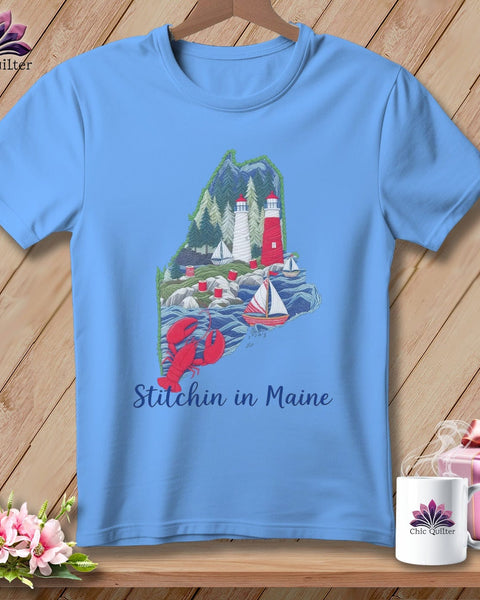 MyDesigns Physical Item S / Carolina Blue Stitchin' in Maine ~ Relaxed Fit Tee