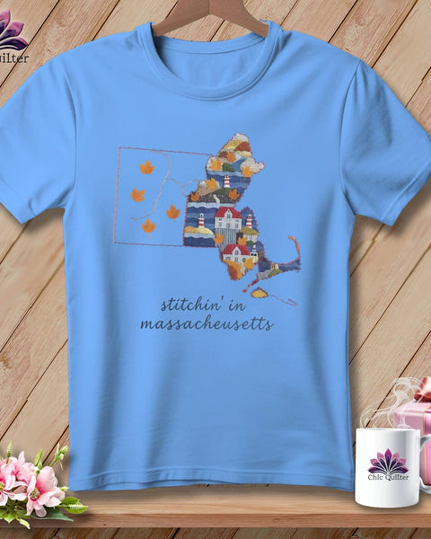 MyDesigns Physical Item S / Carolina Blue Stitchin' in Massachusetts ~ Relaxed Fit Tee