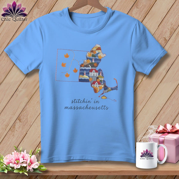MyDesigns Physical Item S / Carolina Blue Stitchin' in Massachusetts ~ Relaxed Fit Tee