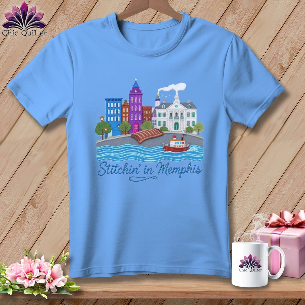 MyDesigns Physical Item S / Carolina Blue Stitchin' in Memphis ~ Relaxed Fit Tee