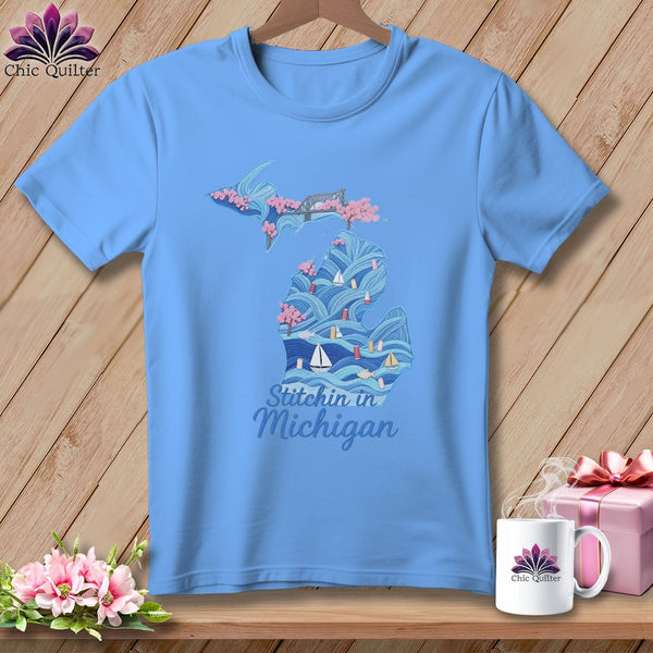 MyDesigns Physical Item S / Carolina Blue Stitchin' in Michigan ~ Relaxed Fit Tee