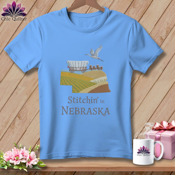 MyDesigns Physical Item S / Carolina Blue Stitchin' in Nebraska ~ Relaxed Fit Tee